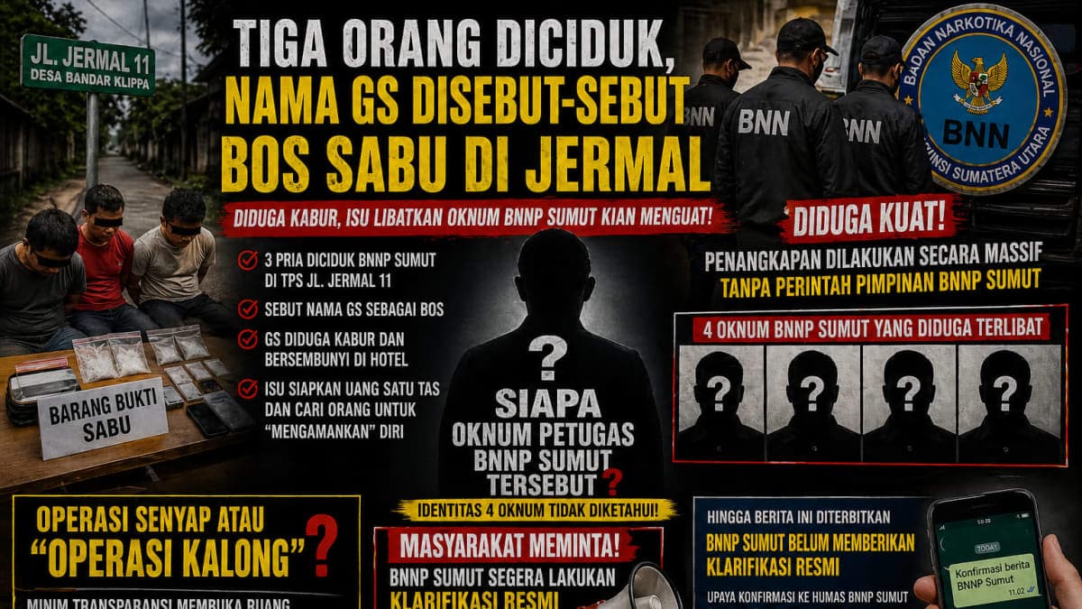 Tiga Orang Diciduk, Nama GS Disebut-sebut Bos Sabu di Jermal — Diduga Kabur, Isu Operasi Liar Oknum BNNP Sumut Kian Menguat.